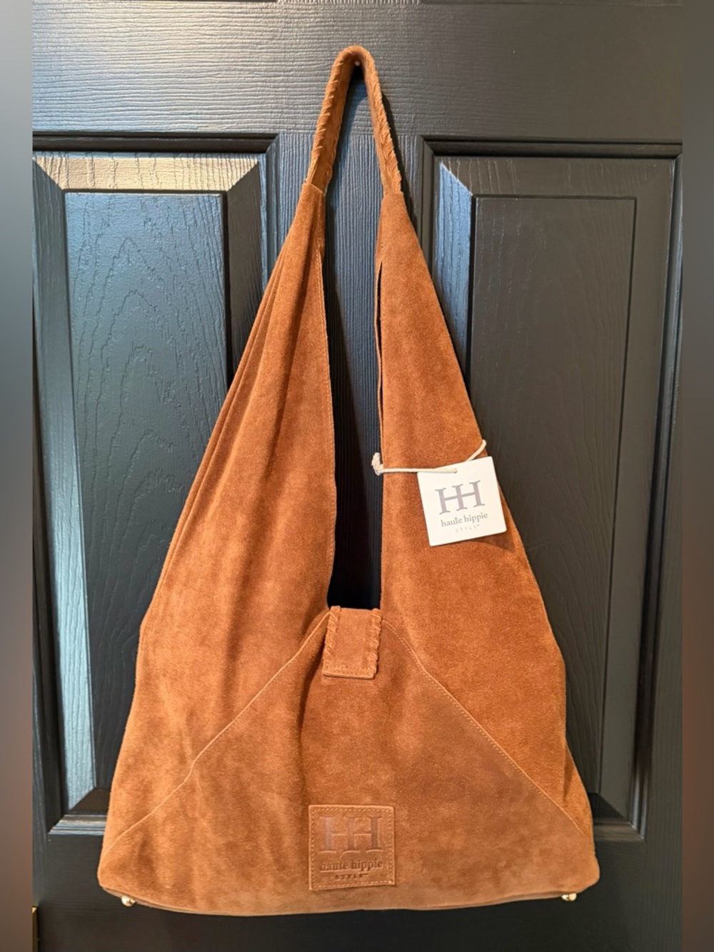 Haute Hippie Suede Shoulder Hobo in Cognac Brown with Gold Accent - Picture 2 of 7